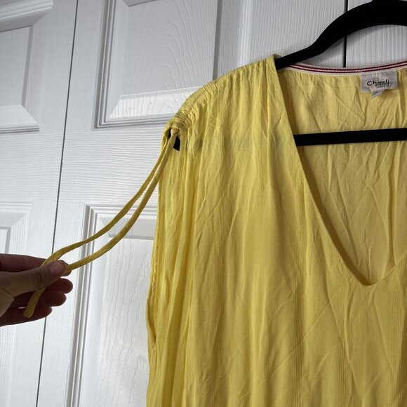 Charli Nevin Yellow V-Neck Ruched Drawstring Midi Dress Women's Size 8 - Picture 4 of 11